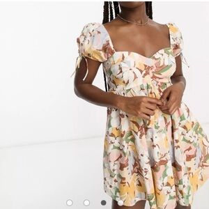 Abercrombie & Fitch Puff Sleeve Babydoll Mini Dress in Yellow Floral